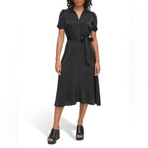 DKNY

Puff-Sleeve Satin Midi Dress